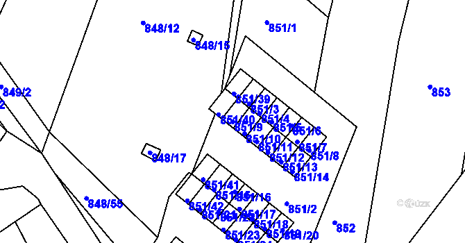 Parcela st. 851/9 v KÚ Obřany, Katastrální mapa