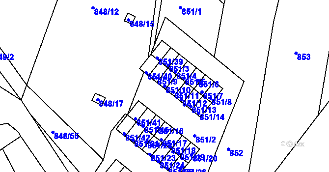 Parcela st. 851/10 v KÚ Obřany, Katastrální mapa