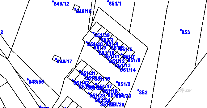 Parcela st. 851/11 v KÚ Obřany, Katastrální mapa