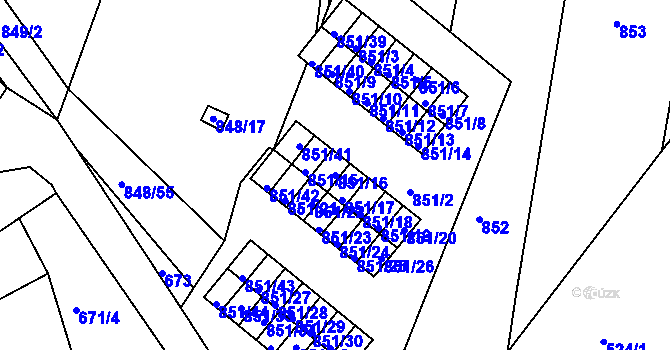 Parcela st. 851/16 v KÚ Obřany, Katastrální mapa