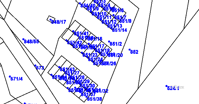 Parcela st. 851/19 v KÚ Obřany, Katastrální mapa