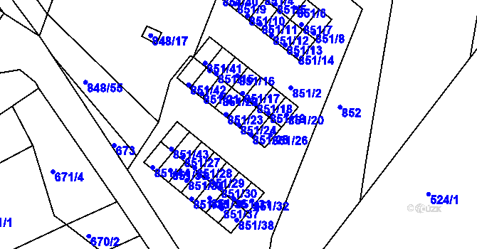 Parcela st. 851/24 v KÚ Obřany, Katastrální mapa