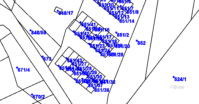 Parcela st. 851/25 v KÚ Obřany, Katastrální mapa