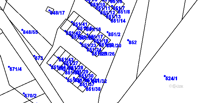 Parcela st. 851/26 v KÚ Obřany, Katastrální mapa