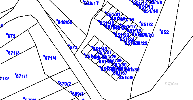 Parcela st. 851/27 v KÚ Obřany, Katastrální mapa