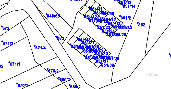 Parcela st. 851/28 v KÚ Obřany, Katastrální mapa