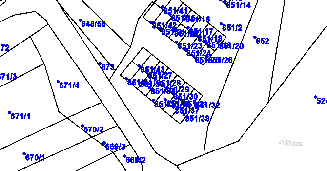 Parcela st. 851/29 v KÚ Obřany, Katastrální mapa