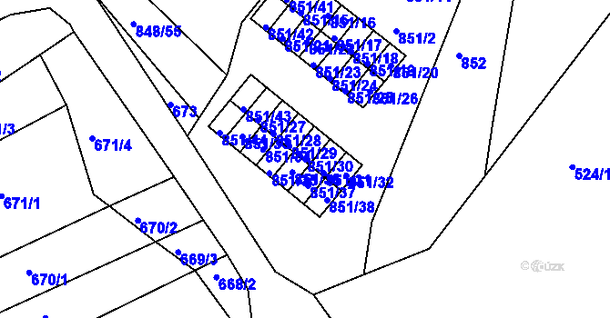 Parcela st. 851/30 v KÚ Obřany, Katastrální mapa