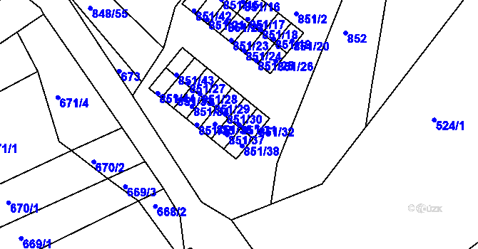 Parcela st. 851/31 v KÚ Obřany, Katastrální mapa