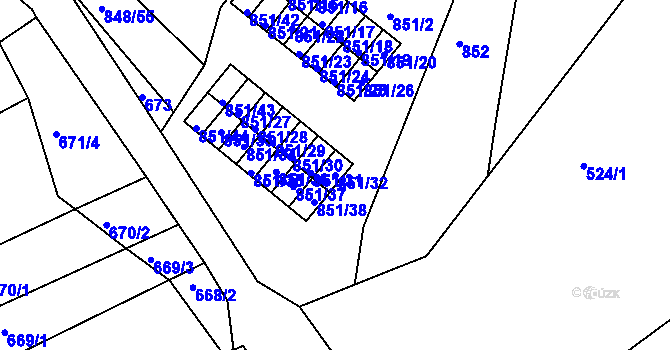Parcela st. 851/32 v KÚ Obřany, Katastrální mapa