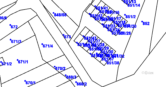 Parcela st. 851/33 v KÚ Obřany, Katastrální mapa