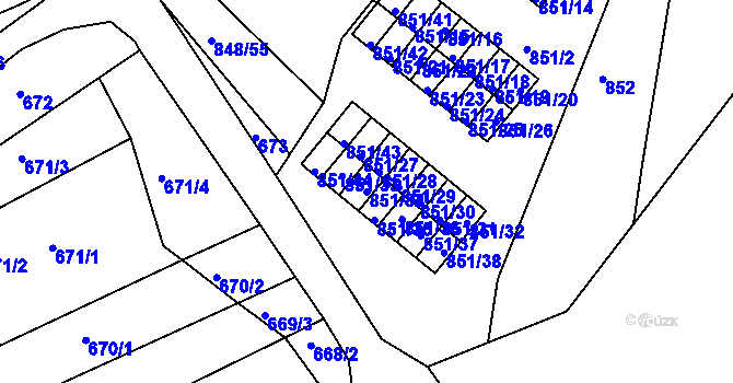Parcela st. 851/34 v KÚ Obřany, Katastrální mapa