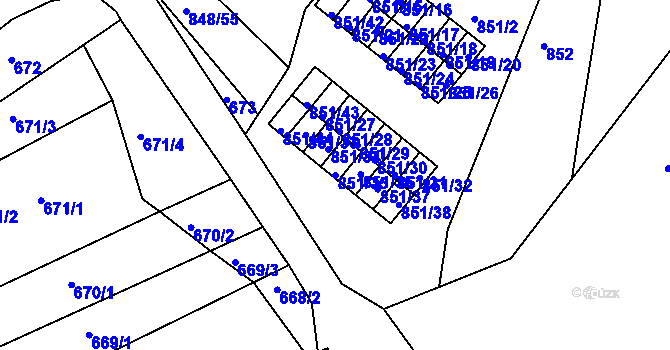 Parcela st. 851/35 v KÚ Obřany, Katastrální mapa