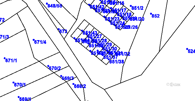 Parcela st. 851/36 v KÚ Obřany, Katastrální mapa