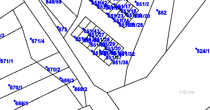 Parcela st. 851/37 v KÚ Obřany, Katastrální mapa