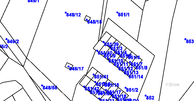 Parcela st. 851/40 v KÚ Obřany, Katastrální mapa
