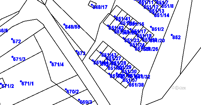 Parcela st. 851/43 v KÚ Obřany, Katastrální mapa