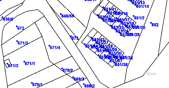 Parcela st. 851/44 v KÚ Obřany, Katastrální mapa