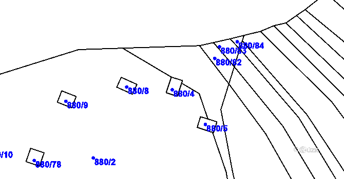 Parcela st. 880/4 v KÚ Obřany, Katastrální mapa