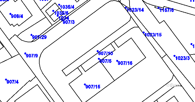 Parcela st. 907/10 v KÚ Obřany, Katastrální mapa
