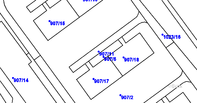 Parcela st. 907/11 v KÚ Obřany, Katastrální mapa