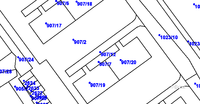 Parcela st. 907/12 v KÚ Obřany, Katastrální mapa