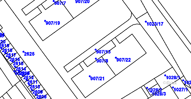 Parcela st. 907/13 v KÚ Obřany, Katastrální mapa