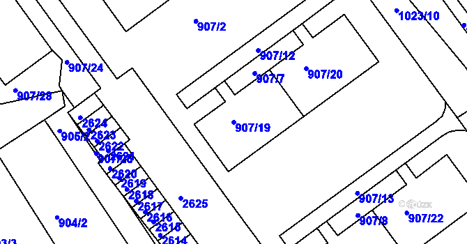 Parcela st. 907/19 v KÚ Obřany, Katastrální mapa