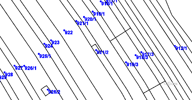 Parcela st. 921/2 v KÚ Obřany, Katastrální mapa