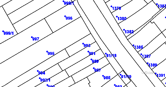 Parcela st. 993 v KÚ Obřany, Katastrální mapa
