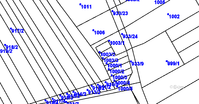 Parcela st. 1003/2 v KÚ Obřany, Katastrální mapa