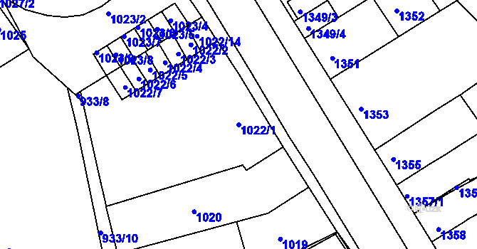 Parcela st. 1022/1 v KÚ Obřany, Katastrální mapa
