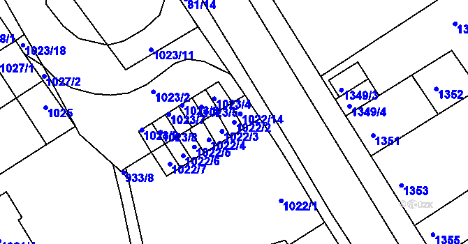 Parcela st. 1022/2 v KÚ Obřany, Katastrální mapa