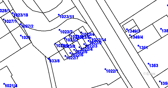 Parcela st. 1022/3 v KÚ Obřany, Katastrální mapa