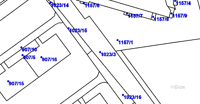 Parcela st. 1023/3 v KÚ Obřany, Katastrální mapa