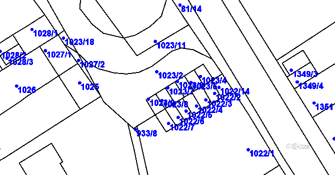 Parcela st. 1023/7 v KÚ Obřany, Katastrální mapa
