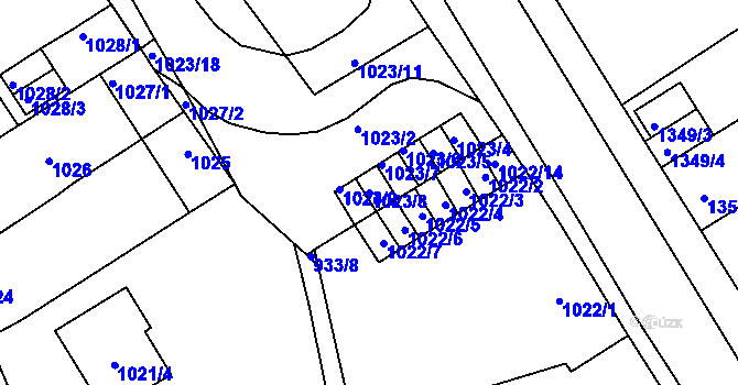 Parcela st. 1023/8 v KÚ Obřany, Katastrální mapa