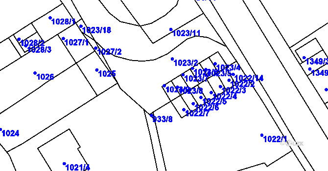 Parcela st. 1023/9 v KÚ Obřany, Katastrální mapa