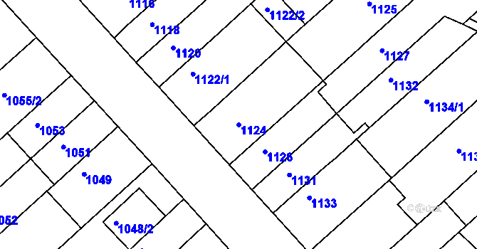 Parcela st. 1124 v KÚ Obřany, Katastrální mapa