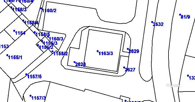 Parcela st. 1163/3 v KÚ Obřany, Katastrální mapa