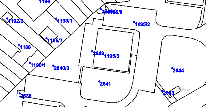 Parcela st. 1195/3 v KÚ Obřany, Katastrální mapa