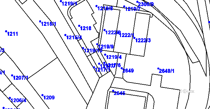 Parcela st. 1219/4 v KÚ Obřany, Katastrální mapa