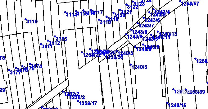 Parcela st. 1258/56 v KÚ Obřany, Katastrální mapa