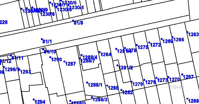 Parcela st. 1284 v KÚ Obřany, Katastrální mapa