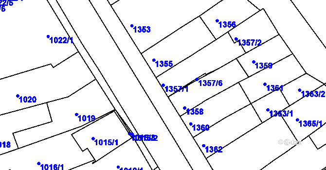 Parcela st. 1357/1 v KÚ Obřany, Katastrální mapa