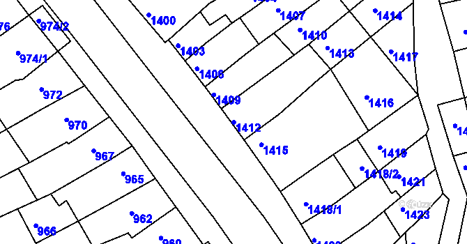 Parcela st. 1412 v KÚ Obřany, Katastrální mapa