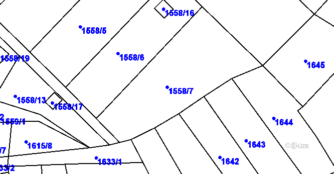 Parcela st. 1558/7 v KÚ Obřany, Katastrální mapa