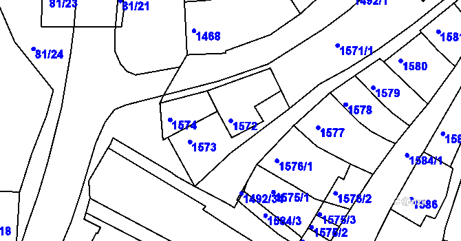 Parcela st. 1572 v KÚ Obřany, Katastrální mapa