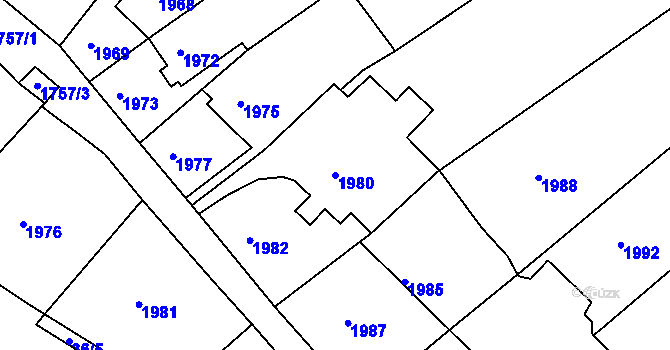 Parcela st. 1980 v KÚ Obřany, Katastrální mapa