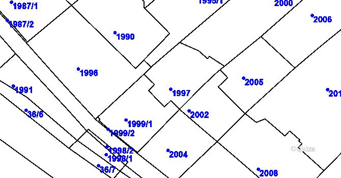 Parcela st. 1997 v KÚ Obřany, Katastrální mapa